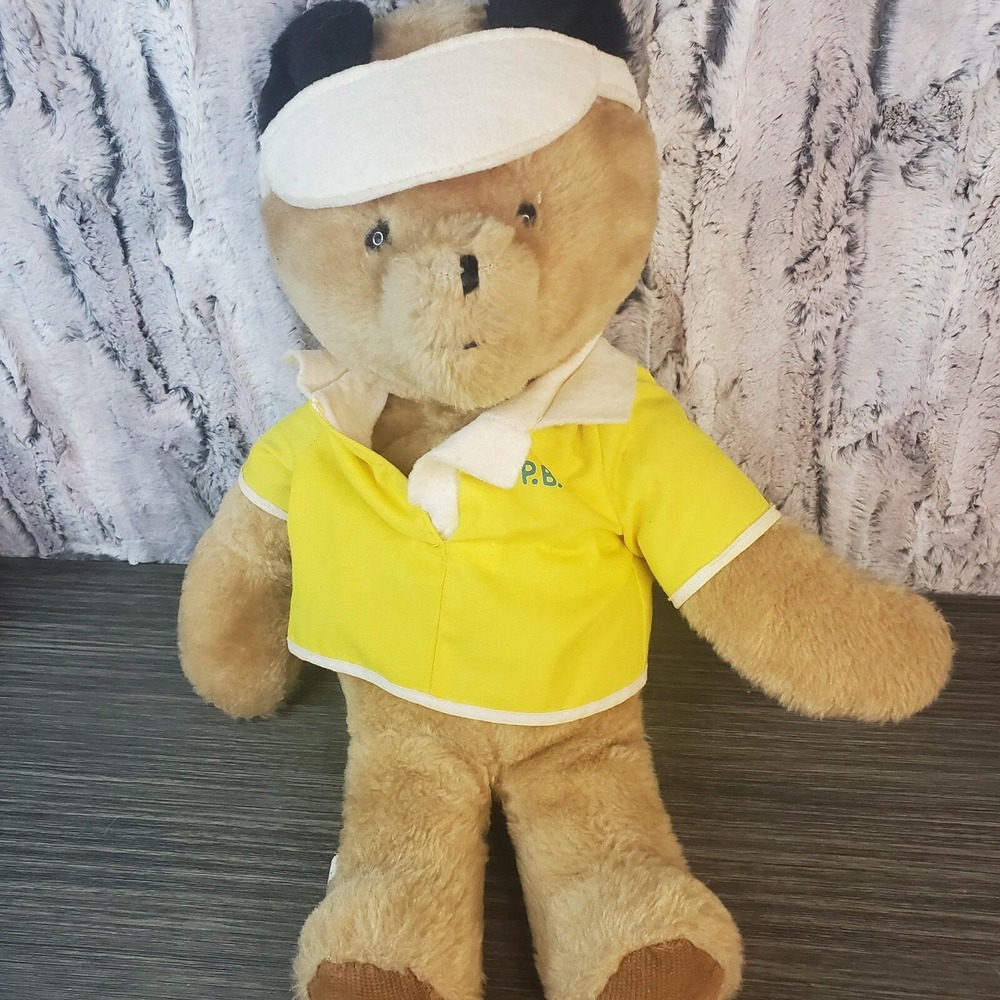 Paddington Bear 19" Plush Vintage 80s USA Has Vizer Yellow Shirt PB Eden Toys